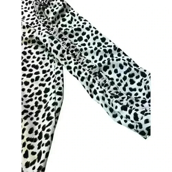 J.Crew Women’s Ruffle Sleeve Leopard Satin Long Sleeve Blouse Size S White Black - Picture 11 of 11